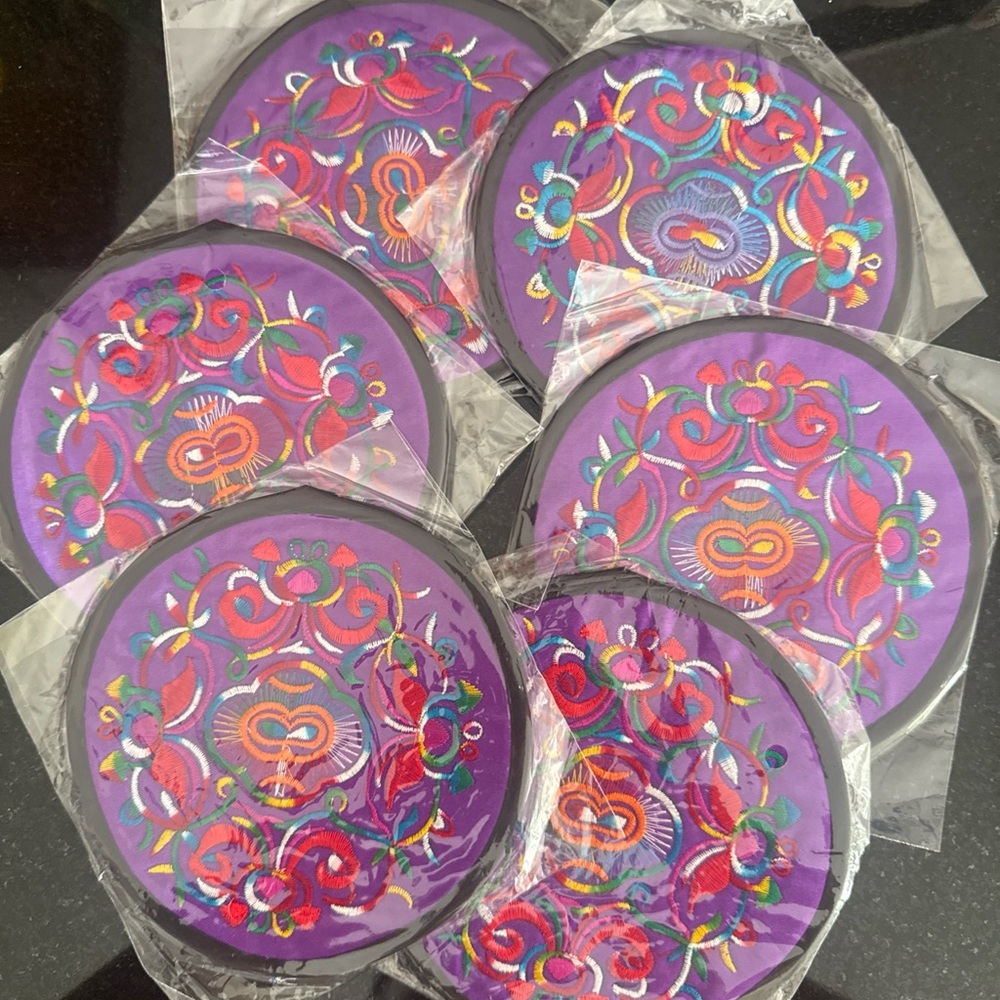 Vibrant Purple Embroidered Coasters Set 12 pieces